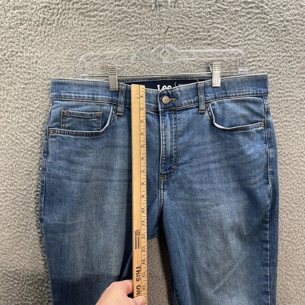Lee Jeans Womens 16 Long Blue‎ Regular Fit Straight Distressed Denim Workwear